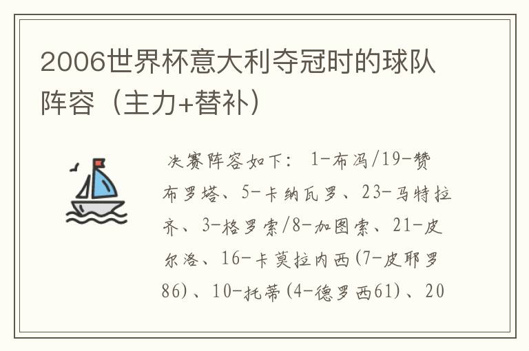 2006世界杯意大利夺冠时的球队阵容(主力+替补)