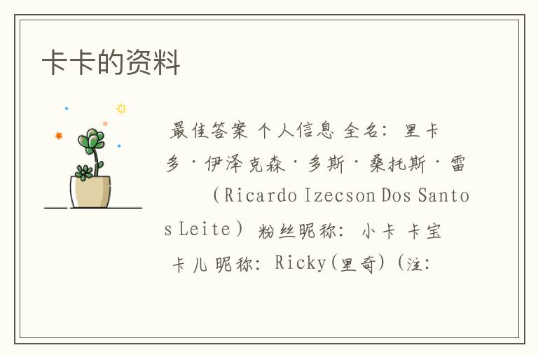 卡卡的资料