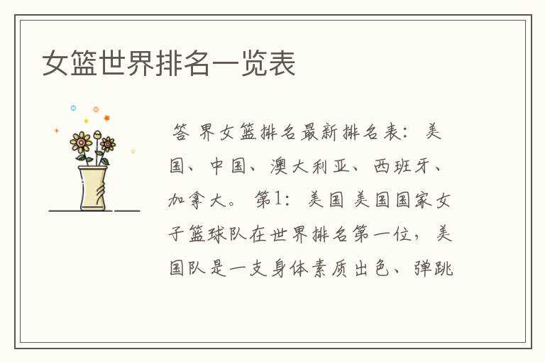 女篮世界排名一览表