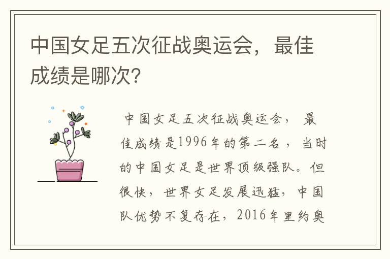 中国女足五次征战奥运会,最佳成绩是哪次?