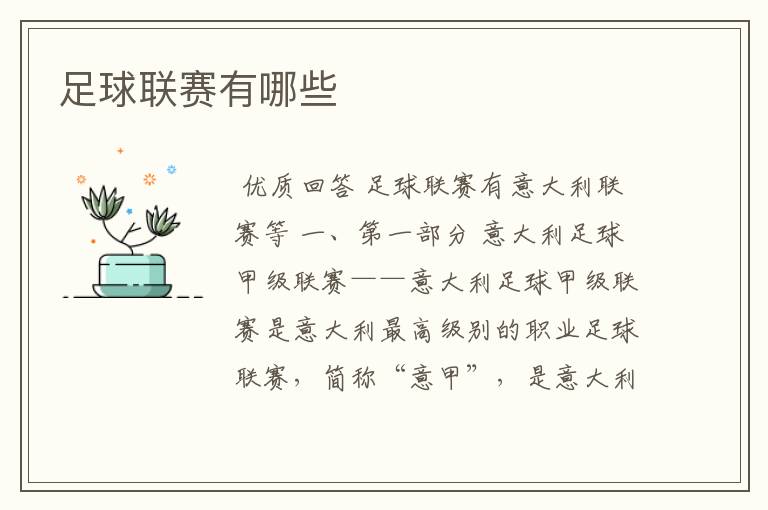 足球联赛有哪些