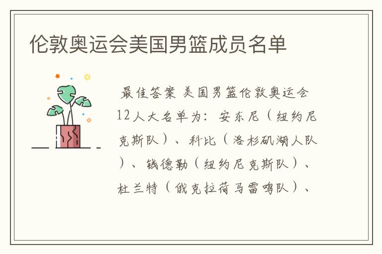 伦敦奥运会美国男篮成员名单