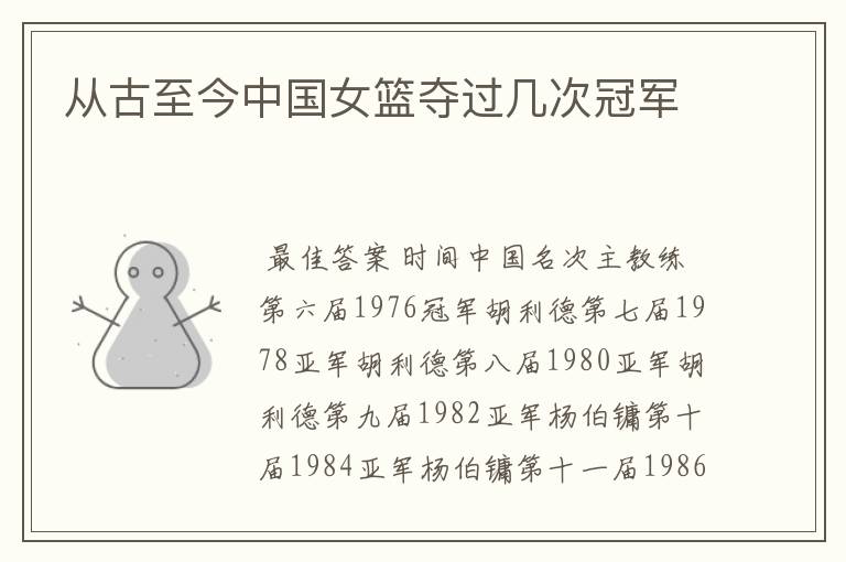 从古至今中国女篮夺过几次冠军
