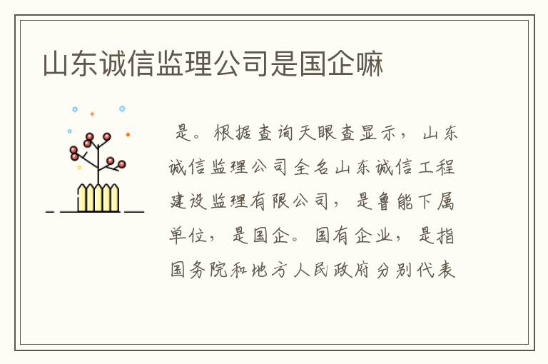山东诚信监理公司是国企嘛
