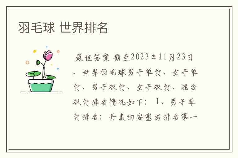 羽毛球 世界排名