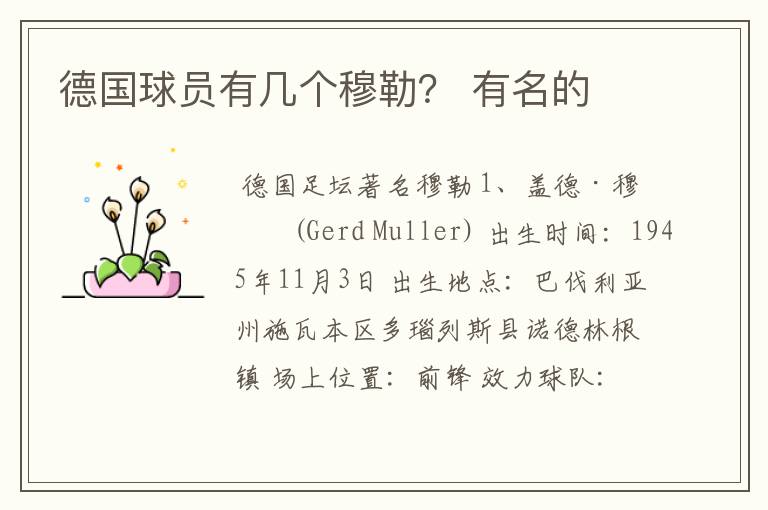 德国球员有几个穆勒? 有名的