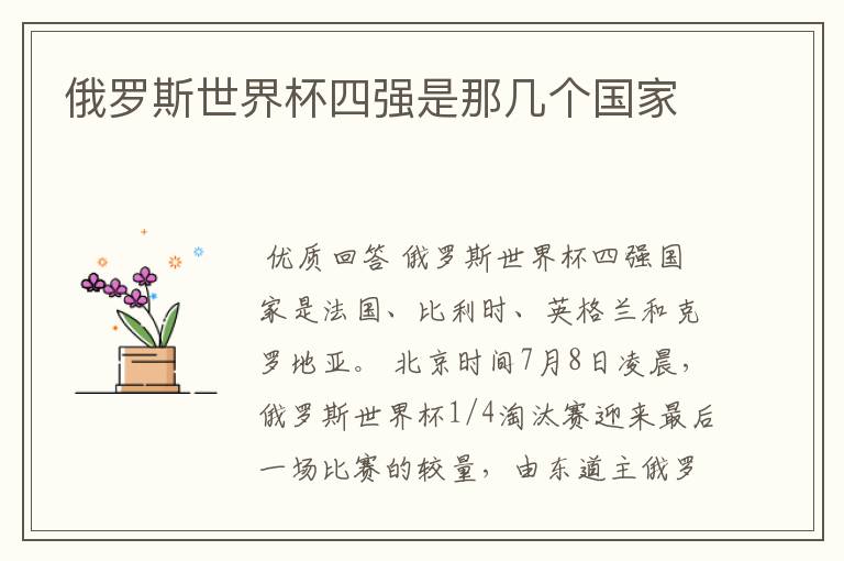 俄罗斯世界杯四强是那几个国家