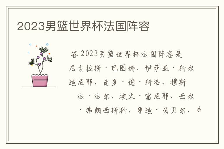 2023男篮世界杯法国阵容