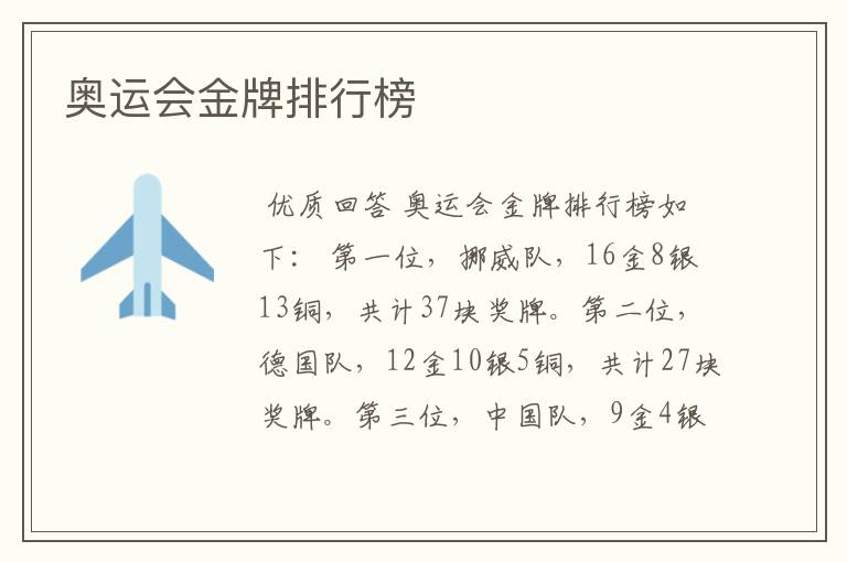 奥运会金牌排行榜