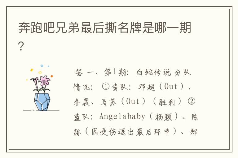 奔跑吧兄弟最后撕名牌是哪一期?