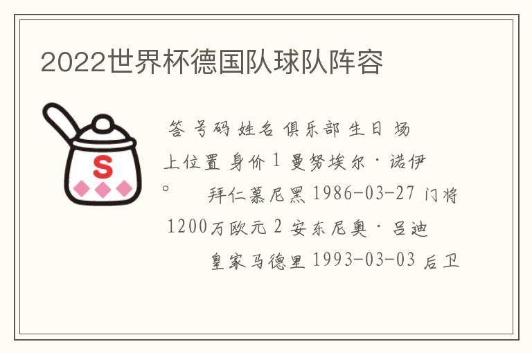 2022世界杯德国队球队阵容