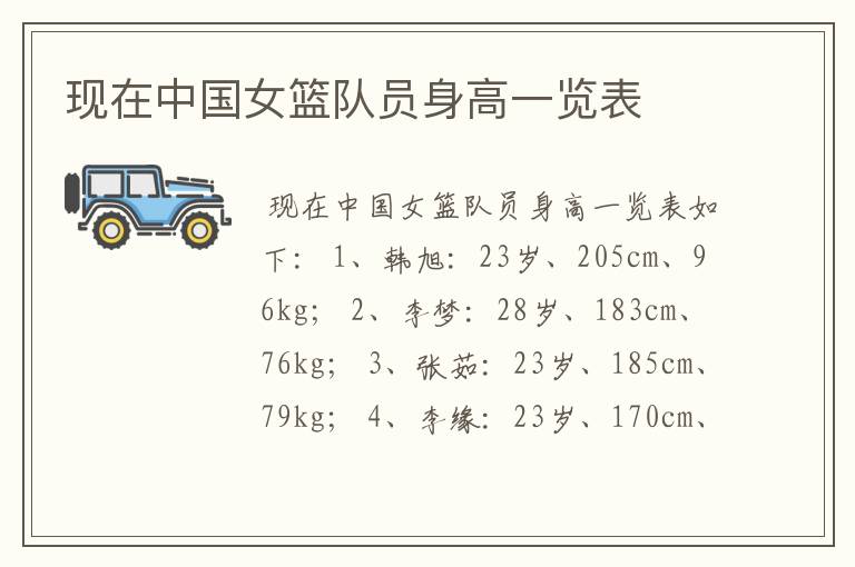 现在中国女篮队员身高一览表
