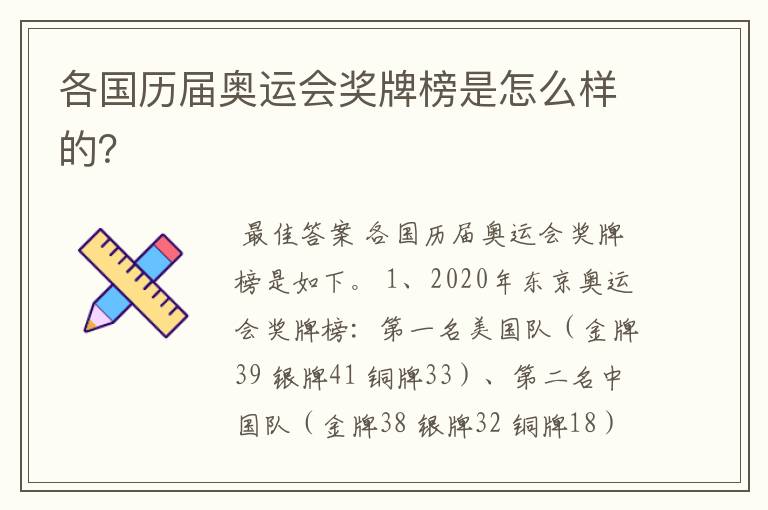 各国历届奥运会奖牌榜是怎么样的?