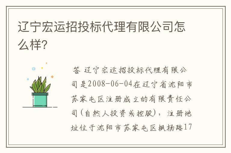辽宁宏运招投标代理有限公司怎么样?