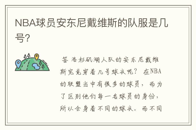 NBA球员安东尼戴维斯的队服是几号?