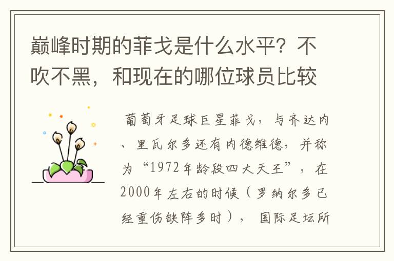 巅峰时期的菲戈是什么水平?不吹不黑,和现在的哪位球员比较相似?