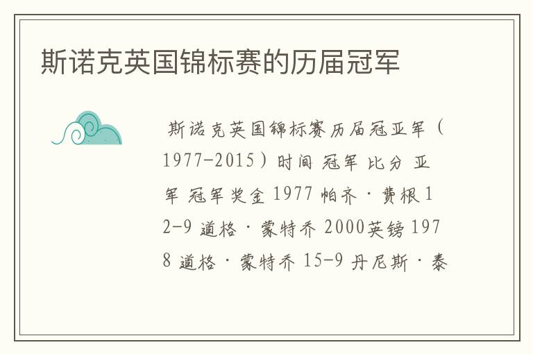 斯诺克英国锦标赛的历届冠军