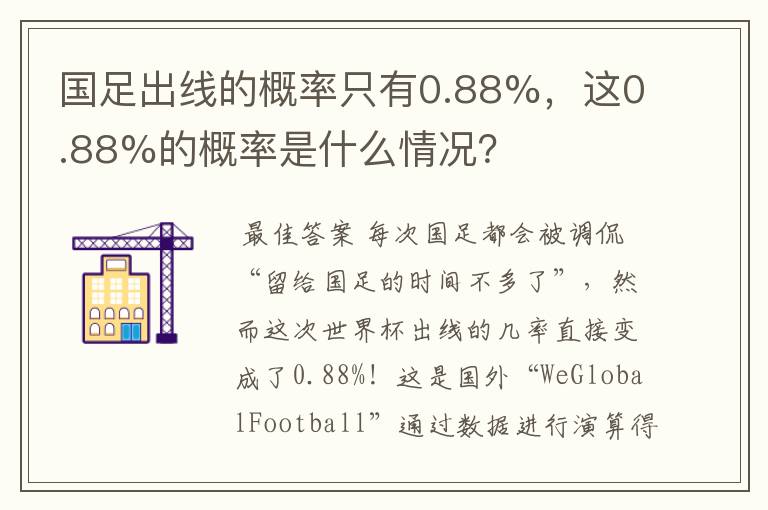 国足出线的概率只有0.88%,这0.88%的概率是什么情况?