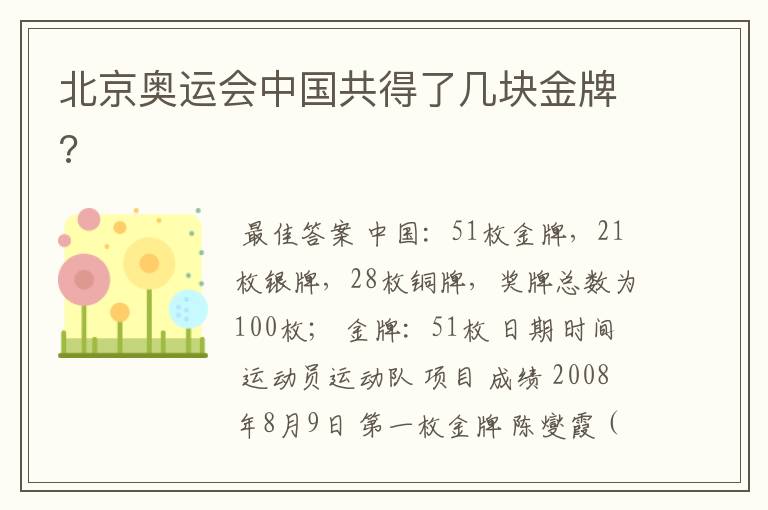 北京奥运会中国共得了几块金牌?