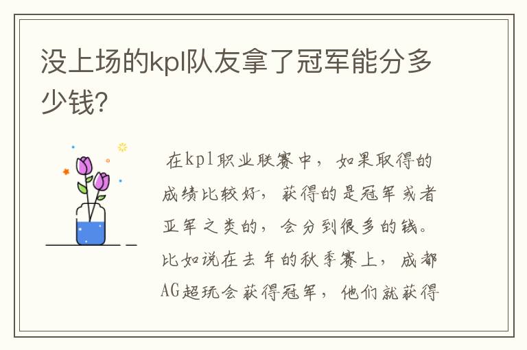 没上场的kpl队友拿了冠军能分多少钱?