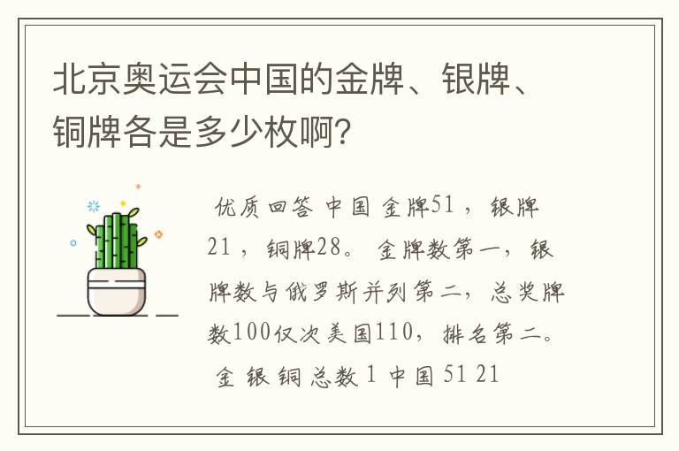 北京奥运会中国的金牌、银牌、铜牌各是多少枚啊?