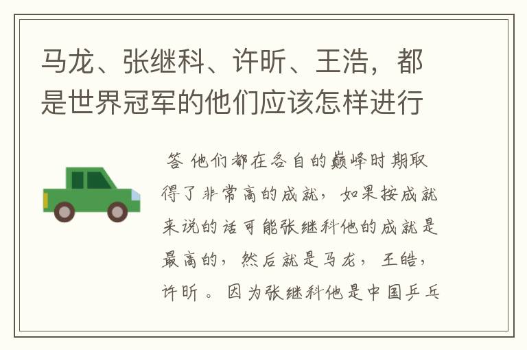 马龙、张继科、许昕、王浩,都是世界冠军的他们应该怎样进行实力上的排序?