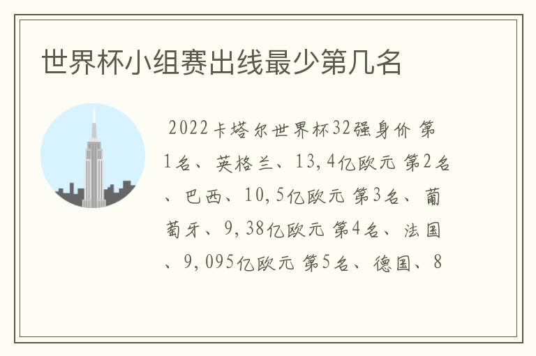 世界杯小组赛出线最少第几名