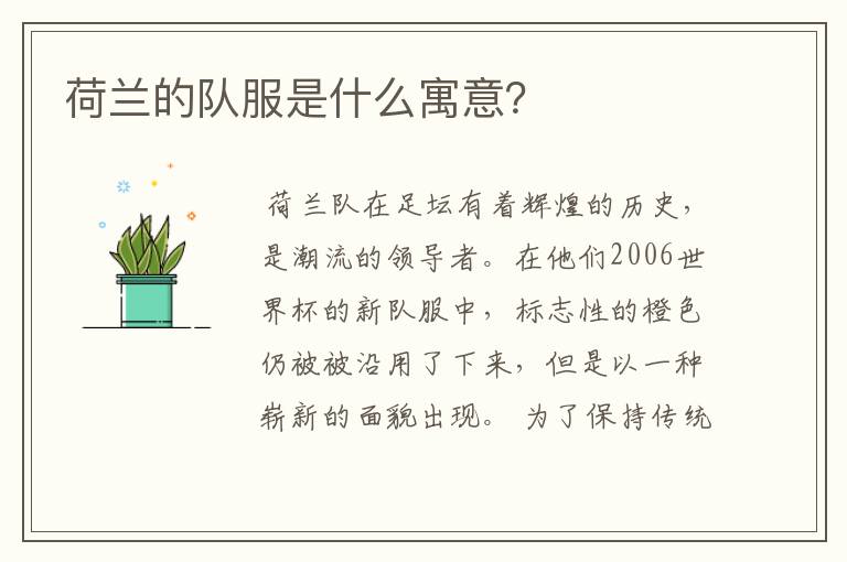 荷兰的队服是什么寓意?