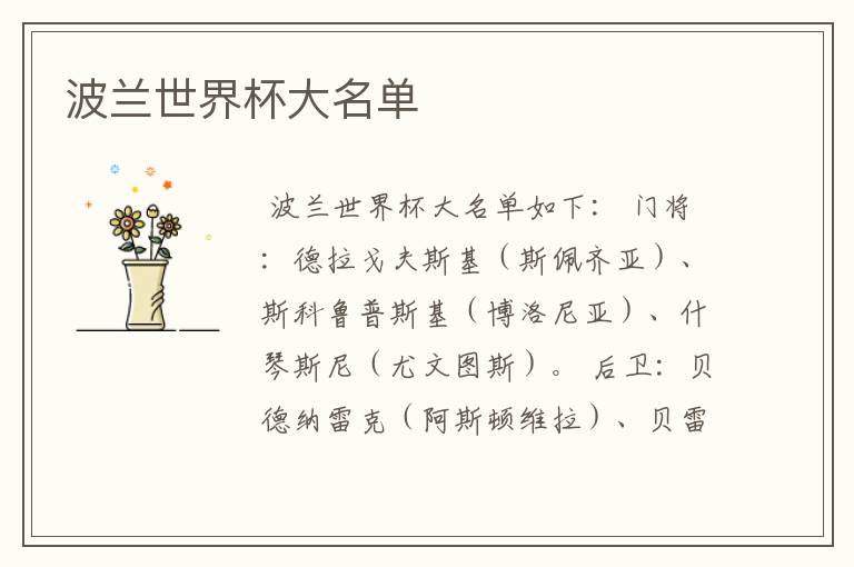 波兰世界杯大名单