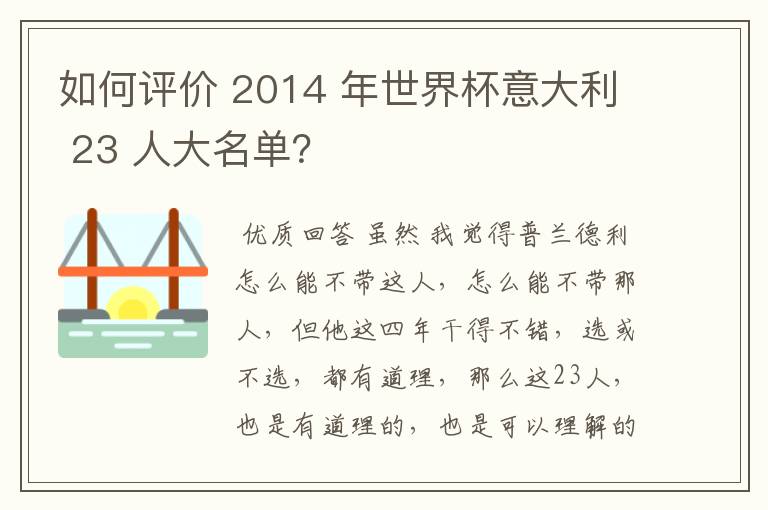 如何评价 2014 年世界杯意大利 23 人大名单?