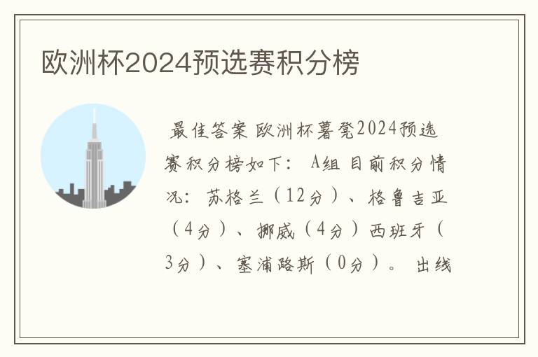 欧洲杯2024预选赛积分榜