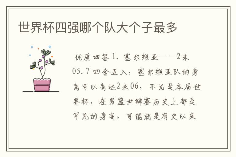 世界杯四强哪个队大个子最多