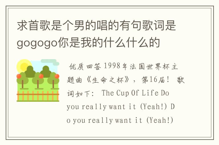 求首歌是个男的唱的有句歌词是gogogo你是我的什么什么的