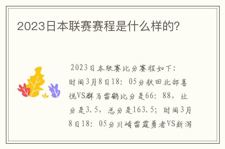 2023日本联赛赛程是什么样的？