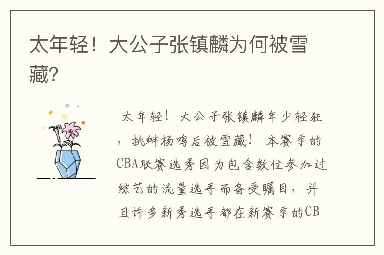 太年轻!大公子张镇麟为何被雪藏?