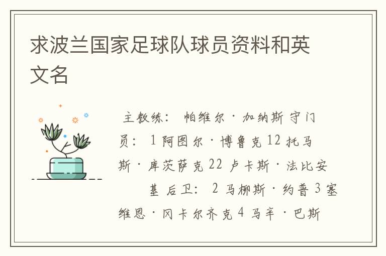 求波兰国家足球队球员资料和英文名