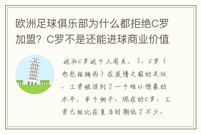 欧洲足球俱乐部为什么都拒绝C罗加盟?C罗不是还能进球商业价值也很高吗?