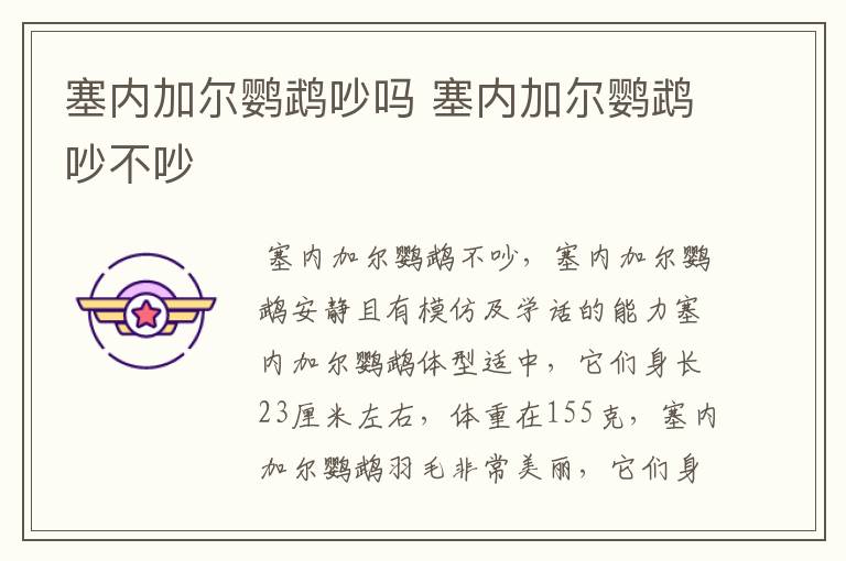 塞内加尔鹦鹉吵吗 塞内加尔鹦鹉吵不吵