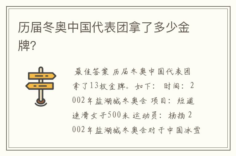 历届冬奥中国代表团拿了多少金牌?