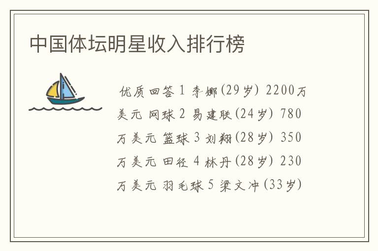 中国体坛明星收入排行榜