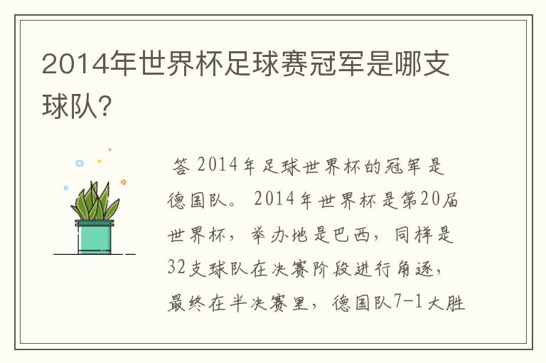 2014年世界杯足球赛冠军是哪支球队?