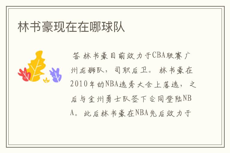 林书豪现在在哪球队