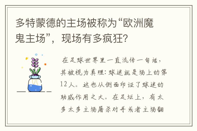 多特蒙德的主场被称为“欧洲魔鬼主场”,现场有多疯狂?