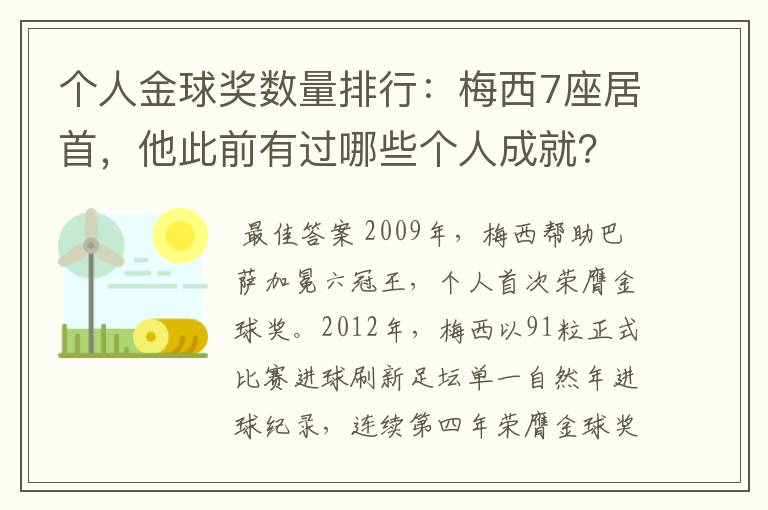 个人金球奖数量排行:梅西7座居首,他此前有过哪些个人成就?
