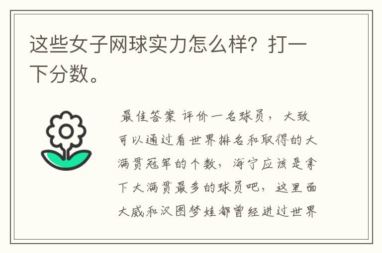 这些女子网球实力怎么样?打一下分数。