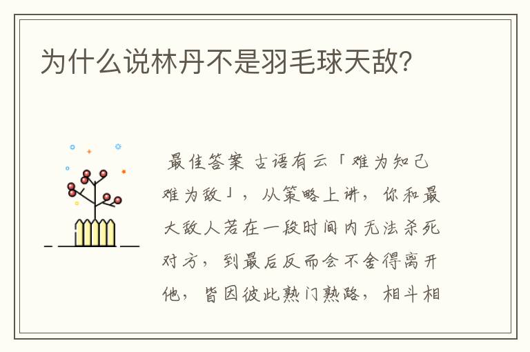 为什么说林丹不是羽毛球天敌?