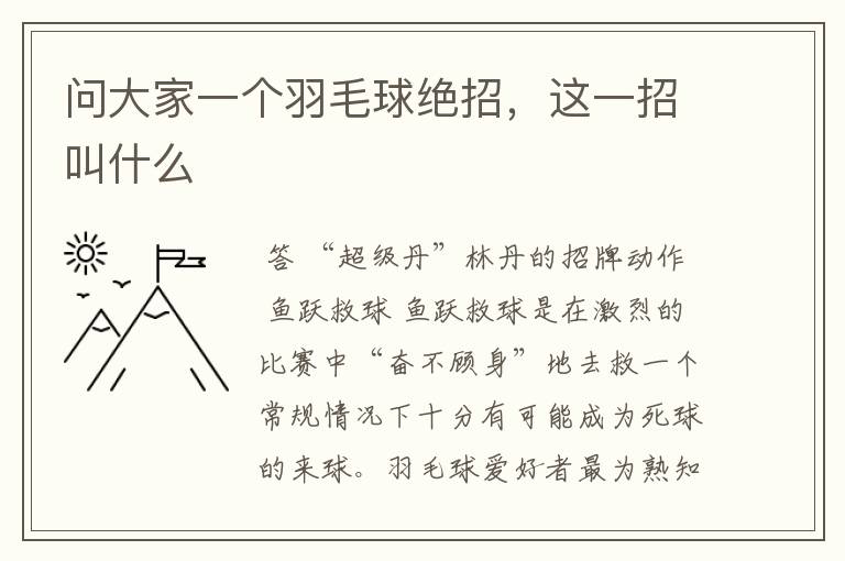 问大家一个羽毛球绝招,这一招叫什么