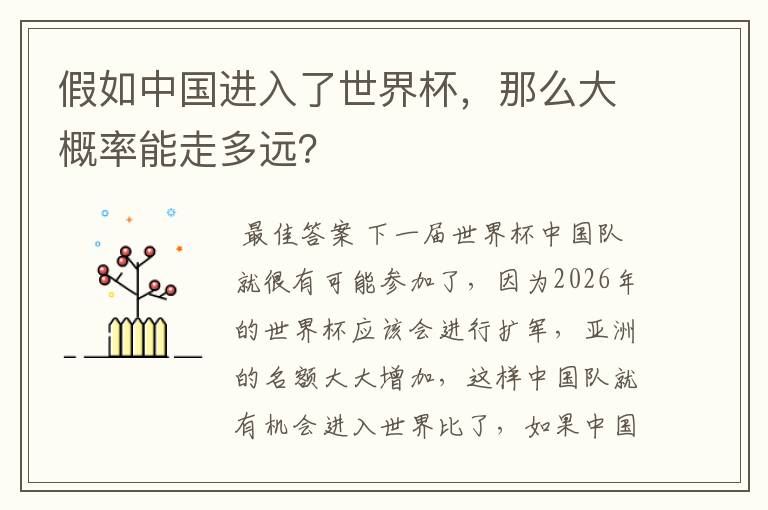 假如中国进入了世界杯,那么大概率能走多远?