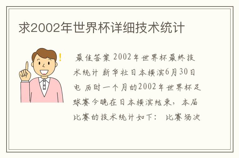 求2002年世界杯详细技术统计