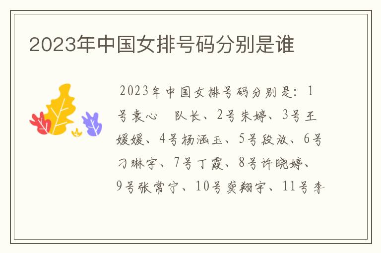 ﹝中国女排队长﹞2023年中国女排号码分别是谁